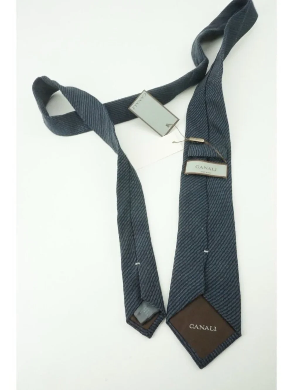 Canali Indigo Slate Blue Woven Striped Wool Blend Tie Brand New With Tags